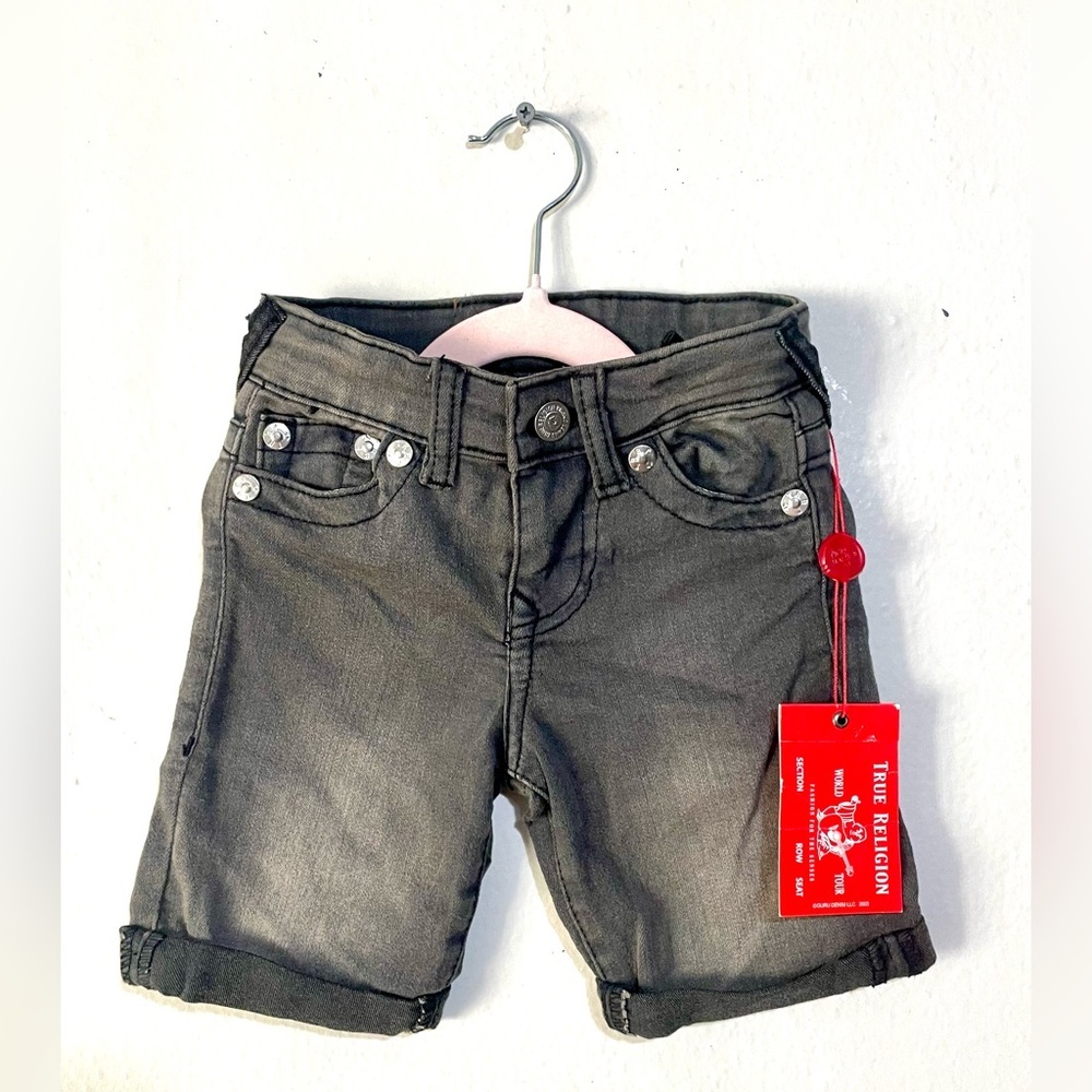 NWT‎ True Religion Kids Charcoal Black Rolled-Hem Denim Shorts Size 3T